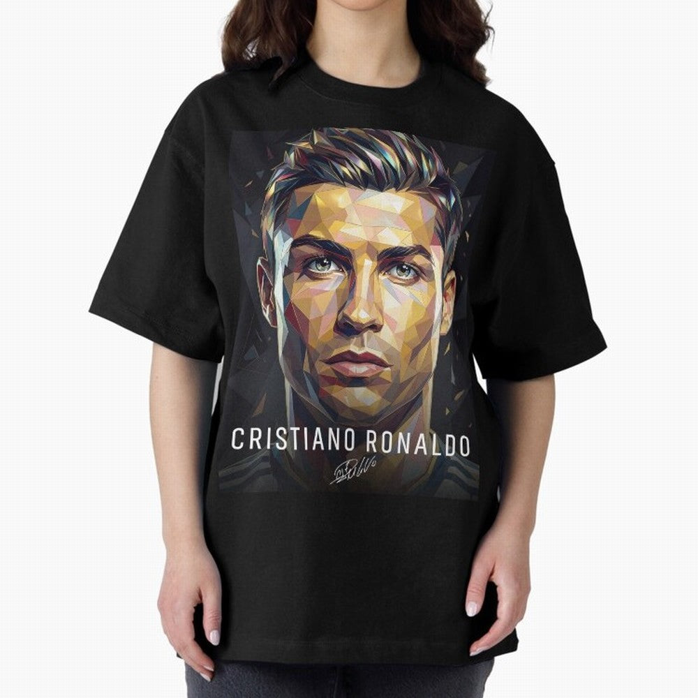 Cristiano Ronaldo Geometric Low Poly Soccer Legend Oversized T-Shirt Bring Home the FIFA World Cup 2026 Journey through Haaland Highlights, France and Portugal Pride, Global Supporter Spirit, Legendary Goals, National Colors and Tournament