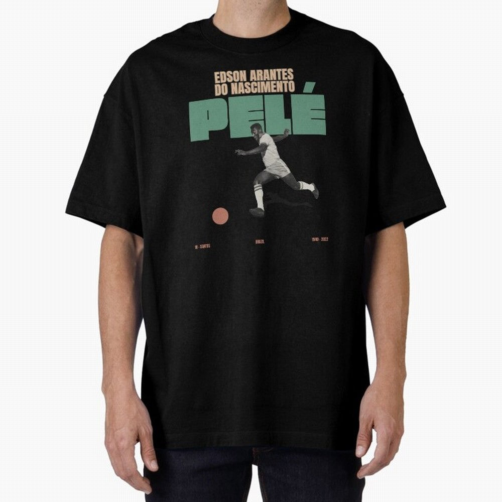Pele Minimalist Oversized T-Shirt Stand with Match Day Hype around FIFA World Cup 2026 USA Canada Mexico, Neymar, Haaland and Cristiano Ronaldo, Netherlands, Supporter Pride, Iconic Celebrations, Legendary Names and Global Match Day Energy; Built