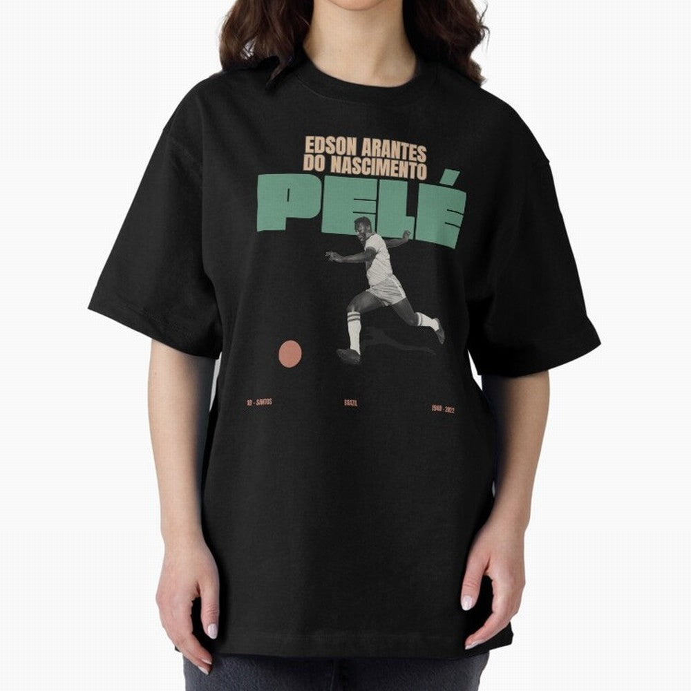 Pele Minimalist Oversized T-Shirt Stand with Match Day Hype around FIFA World Cup 2026 USA Canada Mexico, Neymar, Haaland and Cristiano Ronaldo, Netherlands, Supporter Pride, Iconic Celebrations, Legendary Names and Global Match Day Energy; Built