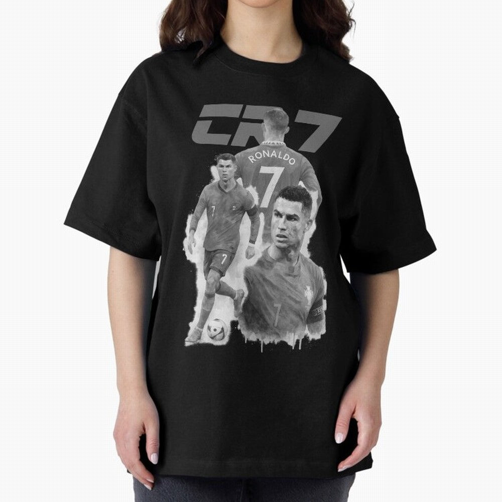 CR7 Cristiano Ronaldo illustration ink black white watercolour Oversized T-Shirt Make the Season About FIFA World Cup 2026 USA Canada Mexico Capturing CR7, France Energy, Football Festival Excitement, Trophy Ambitions, Country Rivalries and Star