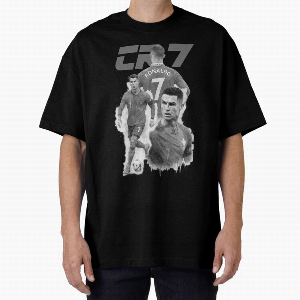 CR7 Cristiano Ronaldo illustration ink black white watercolour Oversized T-Shirt Make the Season About FIFA World Cup 2026 USA Canada Mexico Capturing CR7, France Energy, Football Festival Excitement, Trophy Ambitions, Country Rivalries and Star