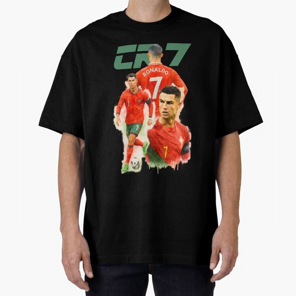 CR7 Cristiano Ronaldo illustration watercolour Oversized T-Shirt Create the FIFA World Cup 2026 USA Canada Mexico Journey through Messi, CR7 and Mbappe Highlights, Argentina, France and Brazil Pride, Match Day Excitement, Supporter Culture, Golden