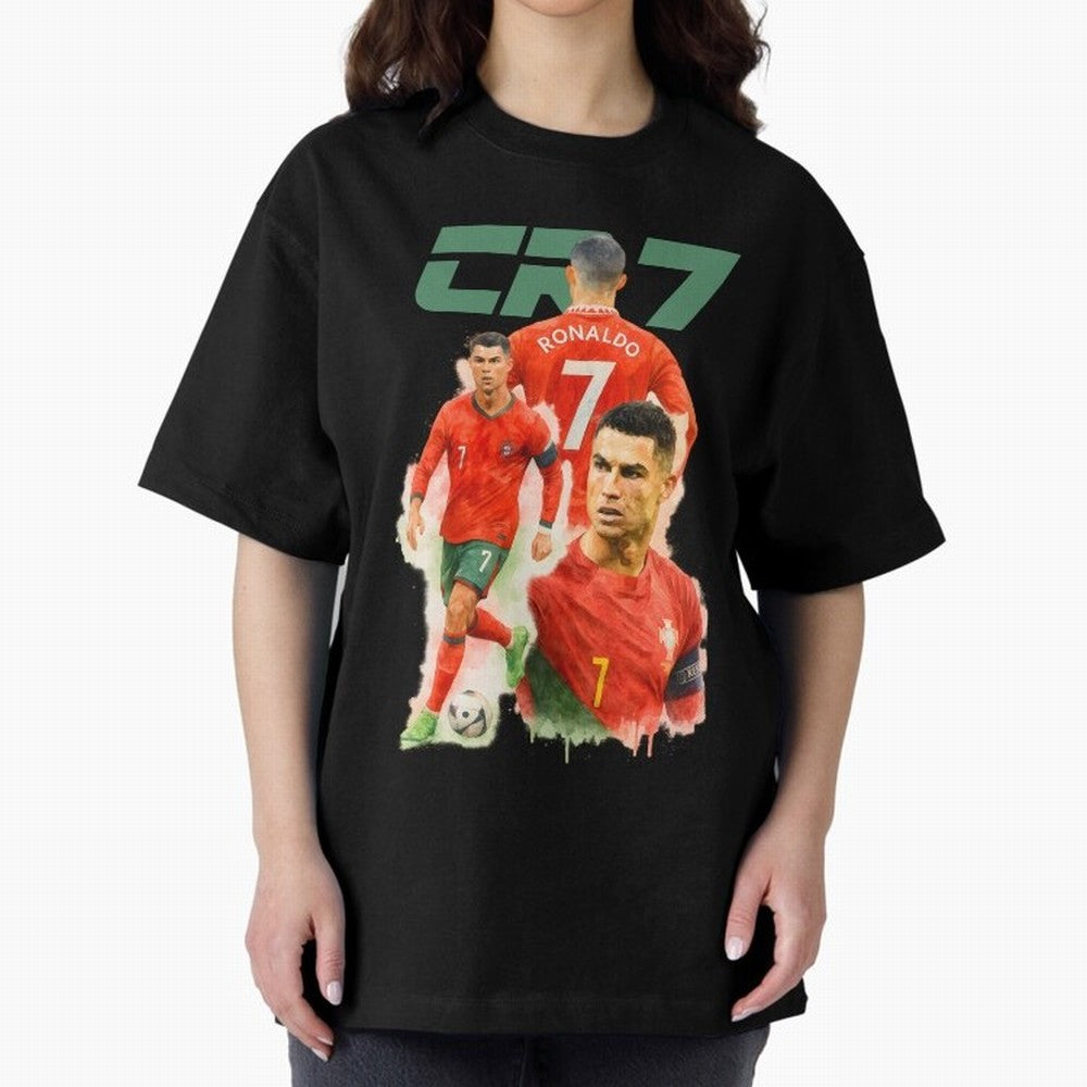CR7 Cristiano Ronaldo illustration watercolour Oversized T-Shirt Create the FIFA World Cup 2026 USA Canada Mexico Journey through Messi, CR7 and Mbappe Highlights, Argentina, France and Brazil Pride, Match Day Excitement, Supporter Culture, Golden
