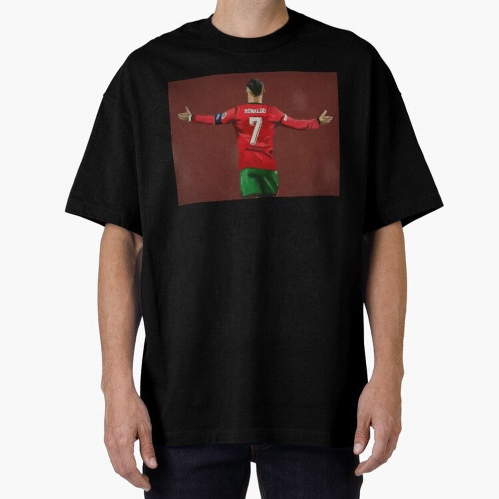 Cristiano Ronaldo portrait painting Oversized T-Shirt Celebrate Fan Culture around FIFA World Cup 2026 USA Canada Mexico Spirit, Celebrating Argentina, Messi, Championship Spirit, Famous Goals, Roaring Crowds and International Football Unity; Great