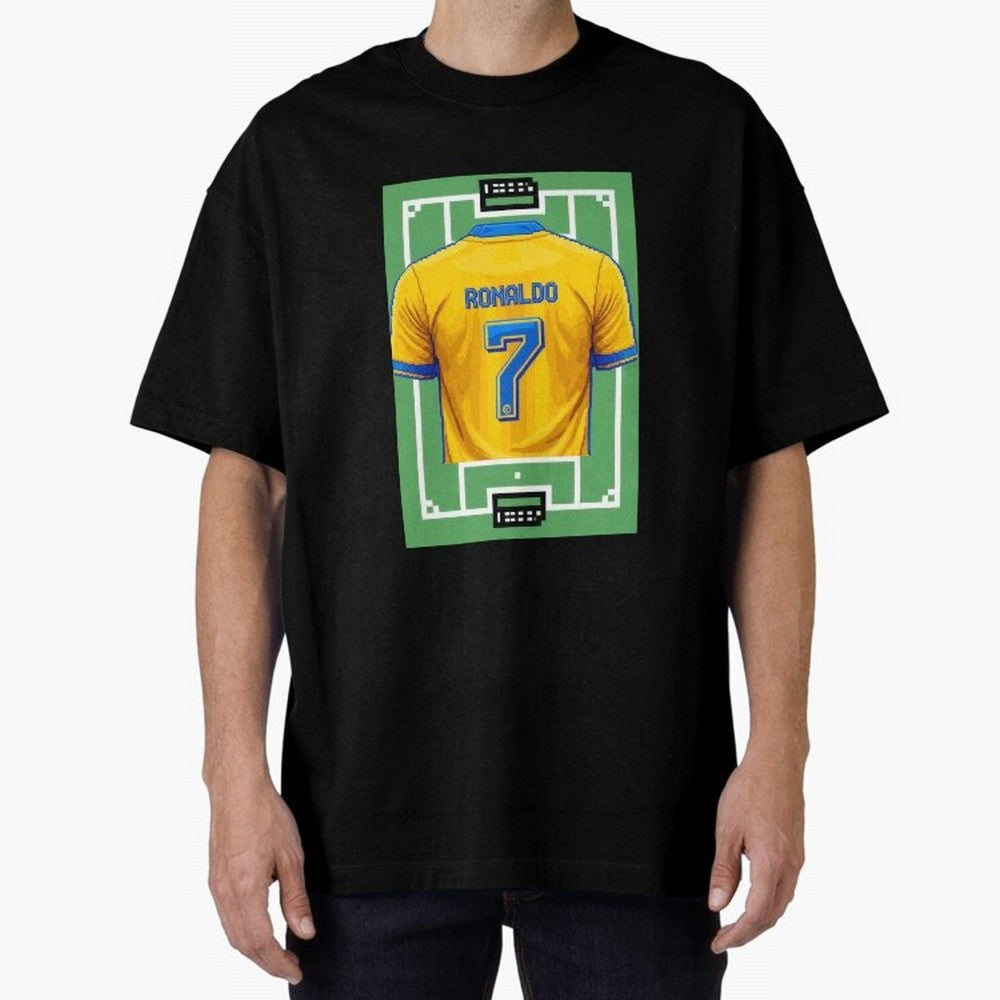 Cristiano Ronaldo Al-Nassr 8-Bit Soccer Football Oversized T-Shirt Elevate Match Day Hype around FIFA World Cup 2026, CR7 and Messi, Germany, Retro Football Energy, Iconic Rivalries, Trophy Chase Drama and Stadium Atmosphere; Perfect for Supporters