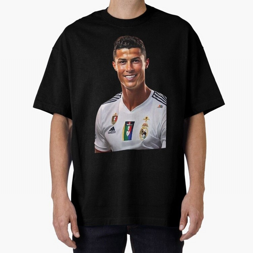 smiling Cristiano Ronaldo Oversized T-Shirt Wear the Spirit of Global Football Passion for FIFA World Cup 2026 Group Stage, Made for Messi, Germany, Tournament Hype, Historic Matchups, Family Viewing Parties and Global Sports Pride; Great for Watch