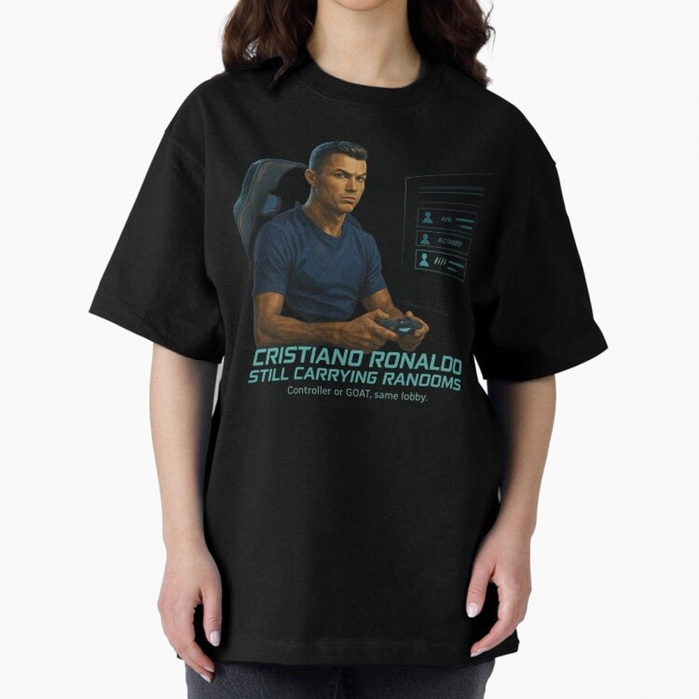Cristiano Gamer Mode ¡ª Still Carrying Randoms Oversized T-Shirt Bring Home FIFA World Cup 2026 for Fans of Cristiano Ronaldo, Haaland and CR7 and France and Portugal, Bringing Retro Football Energy, Iconic Rivalries, Trophy Chase Drama and Stadium