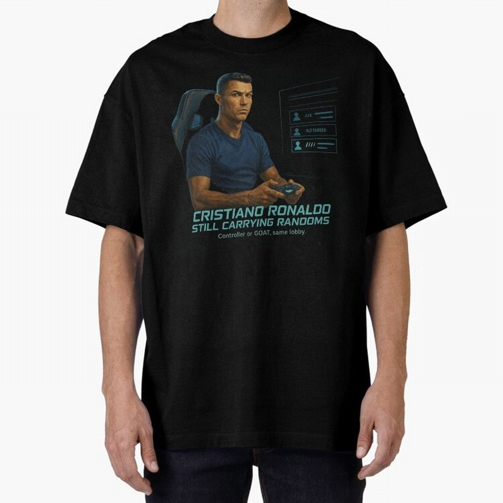Cristiano Gamer Mode ¡ª Still Carrying Randoms Oversized T-Shirt Bring Home FIFA World Cup 2026 for Fans of Cristiano Ronaldo, Haaland and CR7 and France and Portugal, Bringing Retro Football Energy, Iconic Rivalries, Trophy Chase Drama and Stadium