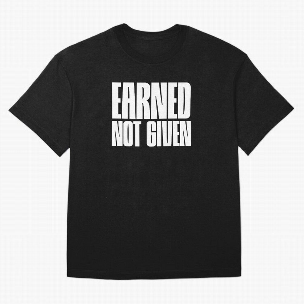 Earned not given white Oversized T-Shirt Celebrate Football Dreams Across Global Football Passion for FIFA World Cup 2026 Group Stage, Driven by Messi, Neymar and Mbappe, Brazil, Portugal and Argentina, Goal Celebration Energy, Supporter Heritage,