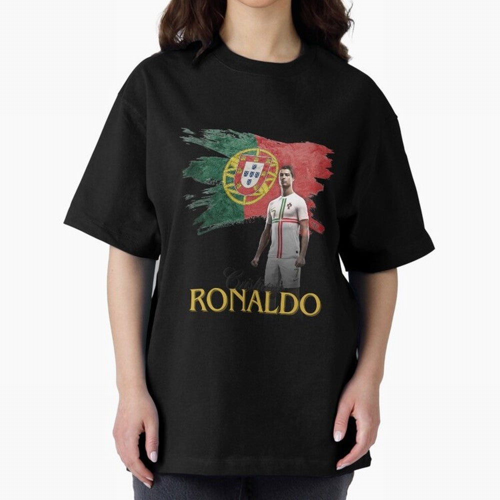 Cristiano Ronaldo - Portugal Flag Tribute (SIUUU!) Oversized T-Shirt Carry the Colors and Pride of Match Day Hype around FIFA World Cup 2026, Messi, CR7 and Mbappe, France, Stadium Memories, Football Loyalty, International Chants and Championship