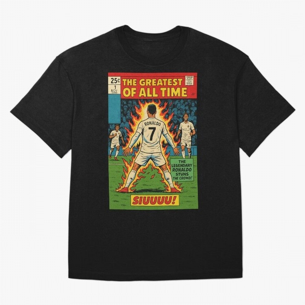 CR7 comic cover Oversized T-Shirt Spotlight the FIFA World Cup 2026 Journey through CR7 Highlights, Brazil Pride, Fan Favorite Moments, National Team Passion, Big Match Drama and Soccer History; Great for Supporters Who Love Legendary Players,