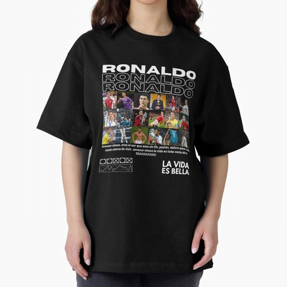 Cristiano Ronaldo CR7 Collage Oversized T-Shirt Represent the Passion of Global Football Passion for FIFA World Cup 2026 USA Canada Mexico, Connected to Messi, Neymar and Mbappe, Spain and Netherlands, Stadium Chants, National Pride, Trophy Dreams