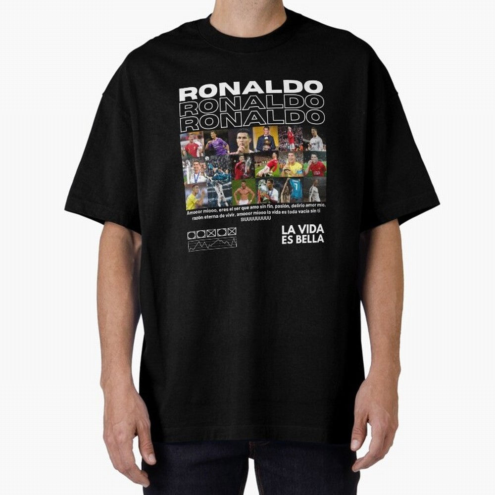 Cristiano Ronaldo CR7 Collage Oversized T-Shirt Represent the Passion of Global Football Passion for FIFA World Cup 2026 USA Canada Mexico, Connected to Messi, Neymar and Mbappe, Spain and Netherlands, Stadium Chants, National Pride, Trophy Dreams