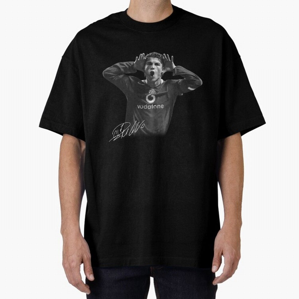Black and White Cristiano Ronaldo T-Shirt Young Manchester Ronaldo - Celebration Oversized T-Shirt Turn Up for Global Football Passion for FIFA World Cup 2026 USA Canada Mexico, Connected to Messi, England, France and Netherlands, Tournament Hype,
