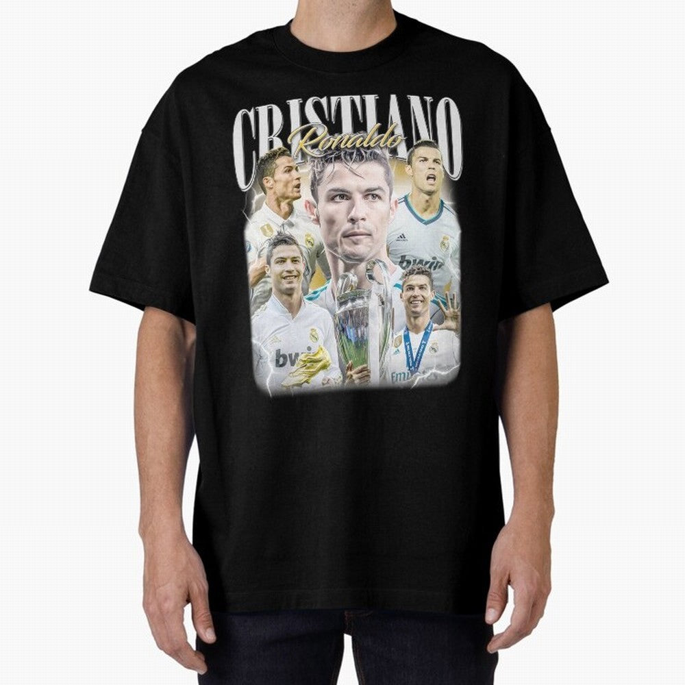 Cr7 Vintage Tribute: Soccer Legend Collage | Limited Edition Oversized T-Shirt Elevate FIFA World Cup 2026 Group Stage Spirit, Celebrating England, Haaland and Mbappe, Football Festival Excitement, Trophy Ambitions, Country Rivalries and Star