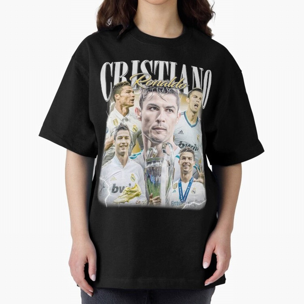 Cr7 Vintage Tribute: Soccer Legend Collage | Limited Edition Oversized T-Shirt Elevate FIFA World Cup 2026 Group Stage Spirit, Celebrating England, Haaland and Mbappe, Football Festival Excitement, Trophy Ambitions, Country Rivalries and Star