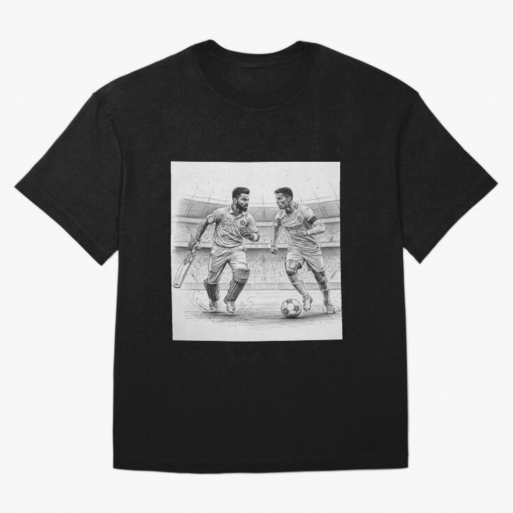 Virat Kohli and Cristiano Ronaldo Oversized T-Shirt Capture FIFA World Cup 2026 Group Stage for Fans of Haaland and Mbappe and France, Bringing Sports Nostalgia, International Competition, Famous Players and Unforgettable Victories; Made for