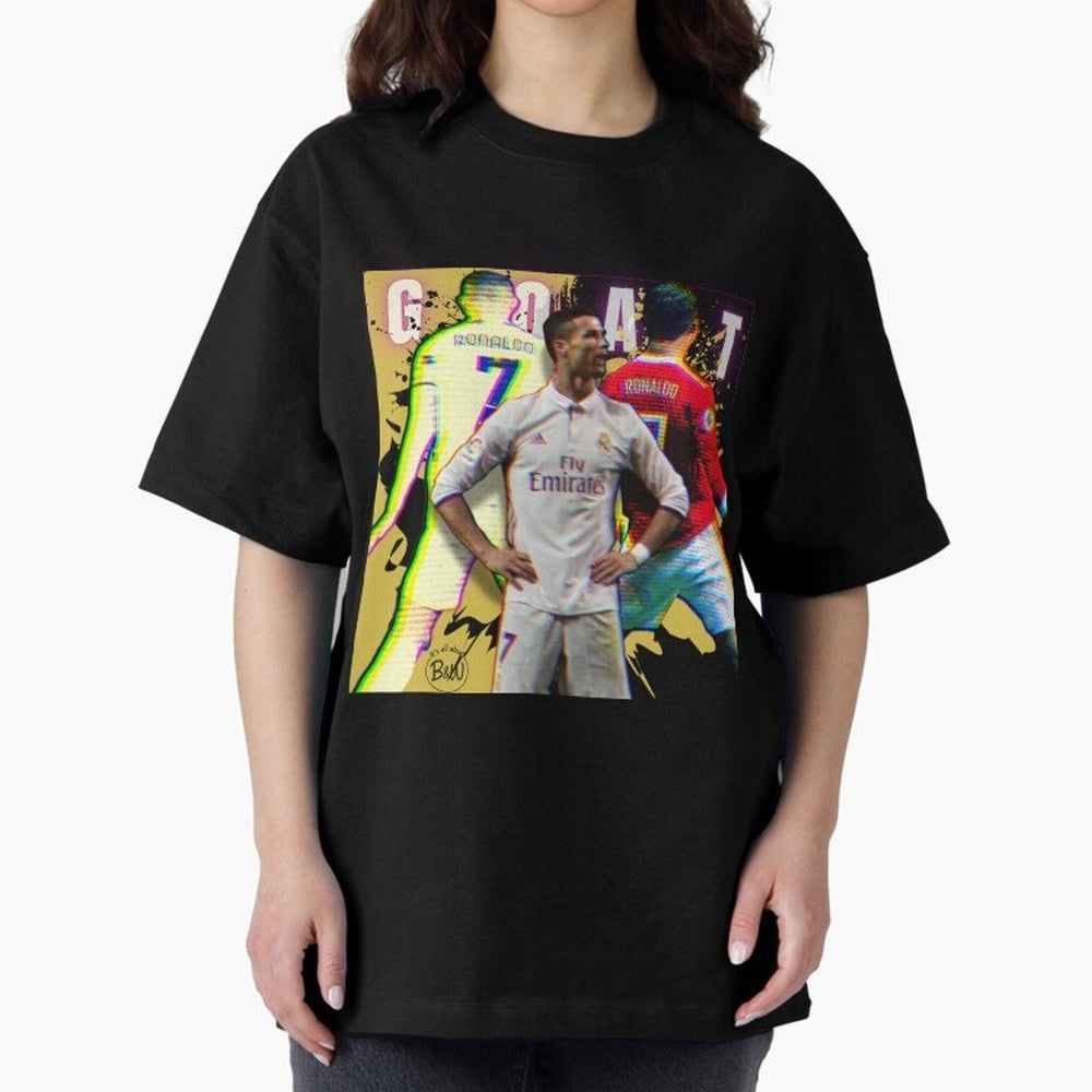 Cristiano Ronaldo ¨C The GOAT Era Tribute Oversized T-Shirt Turn Every Weekend Toward Match Day Hype around FIFA World Cup 2026, CR7 and Messi, Spain, Supporter Pride, Iconic Celebrations, Legendary Names and Global Match Day Energy; Created for