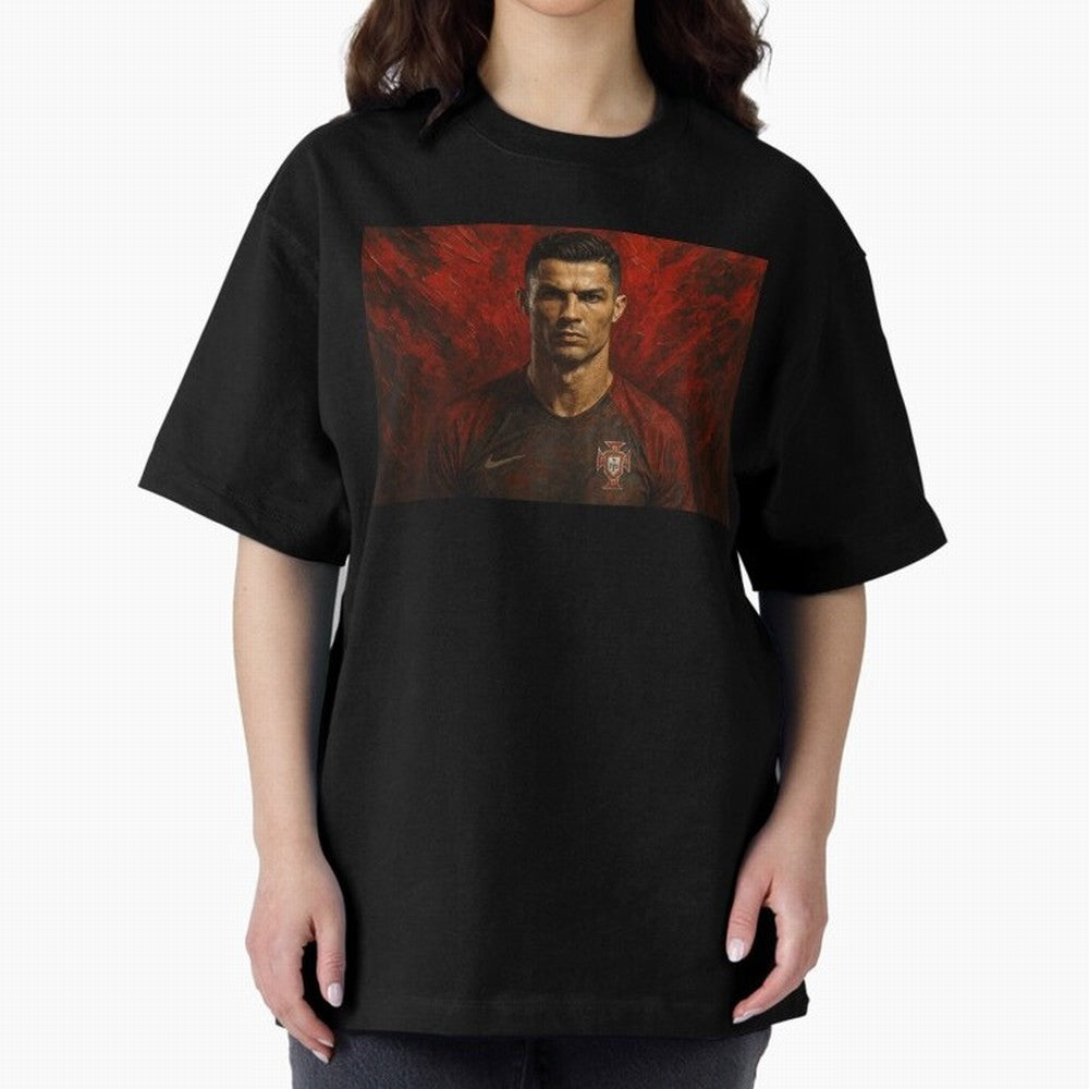Cristiano Ronaldo Portrait Oversized T-Shirt Bring Home Global Football Passion for FIFA World Cup 2026 Group Stage, Built around Messi and Cristiano Ronaldo, Portugal, Football Festival Excitement, Trophy Ambitions, Country Rivalries and Star
