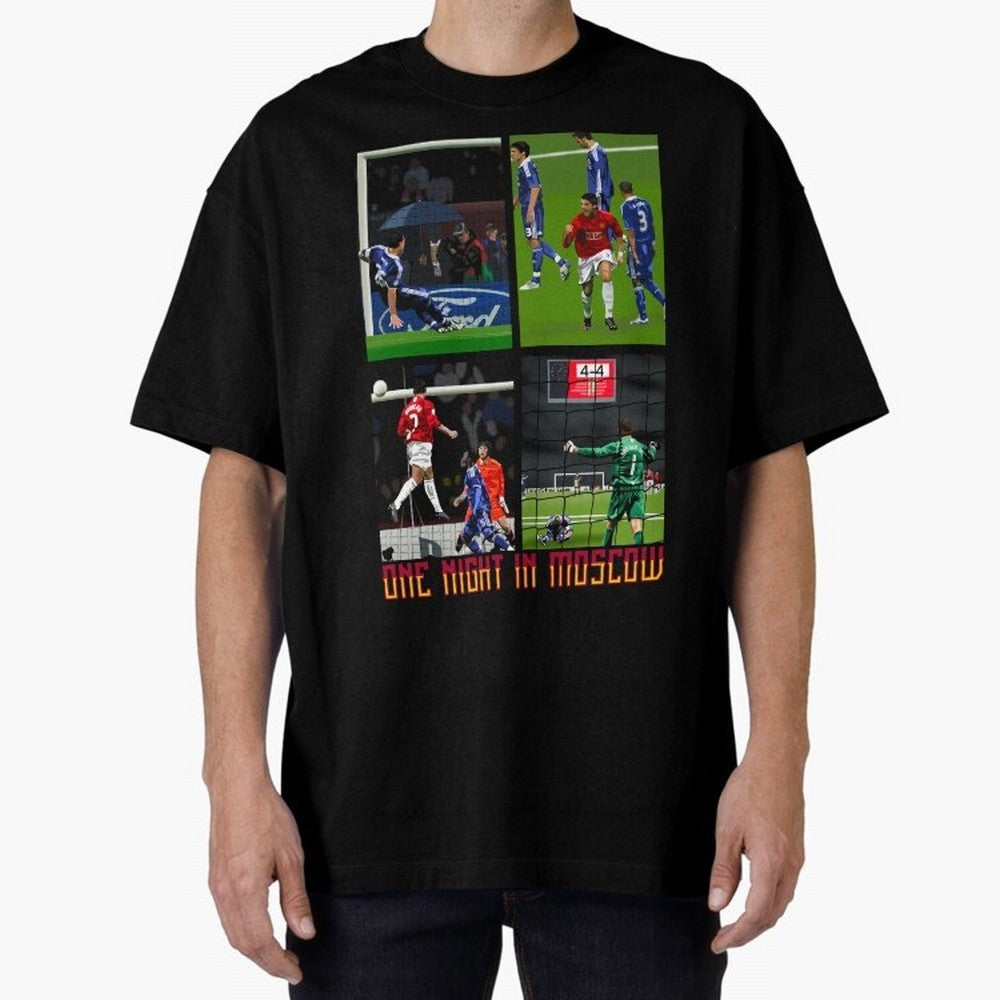 One Night in Moscow ¨C Manchester United 2008 Champions League Glory Artwork Oversized T-Shirt Show Your Tournament Heart for FIFA World Cup 2026 Group Stage for Fans of Neymar, Haaland and Cristiano Ronaldo and Spain, Bringing Game Day Rituals,