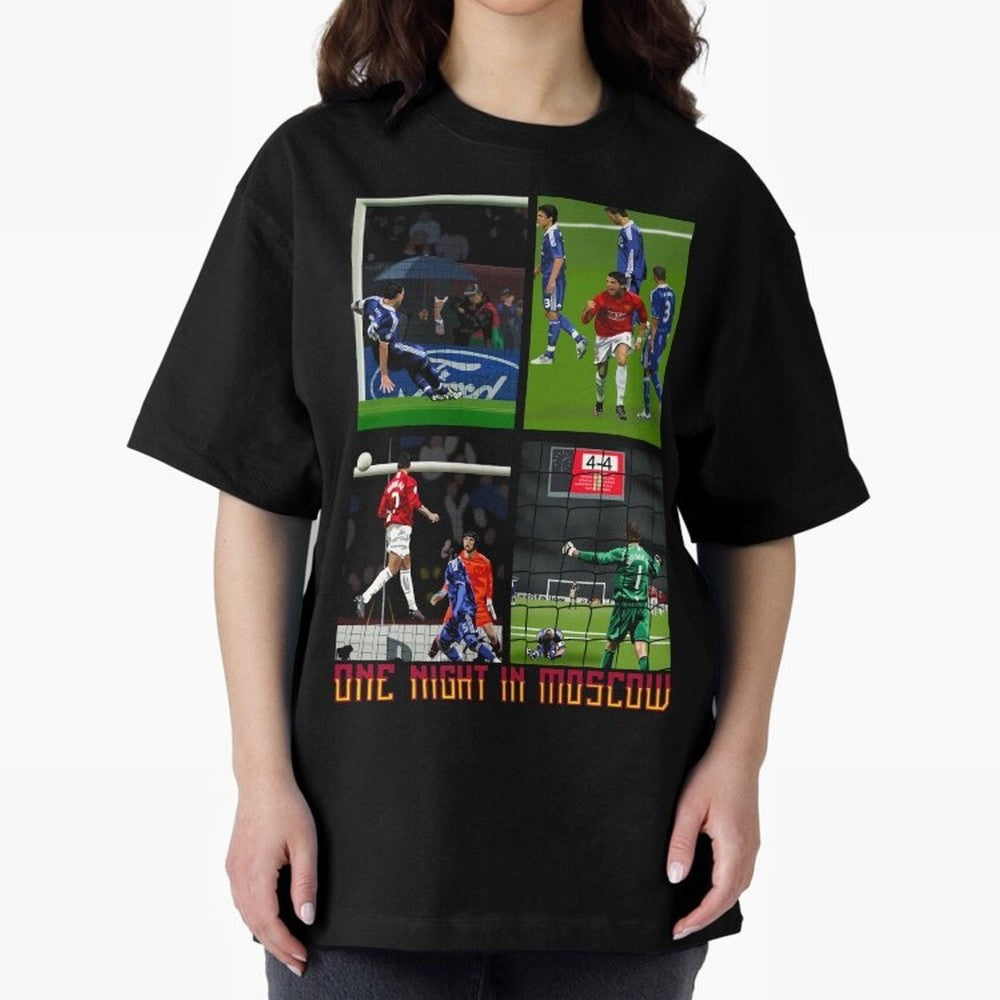 One Night in Moscow ¨C Manchester United 2008 Champions League Glory Artwork Oversized T-Shirt Show Your Tournament Heart for FIFA World Cup 2026 Group Stage for Fans of Neymar, Haaland and Cristiano Ronaldo and Spain, Bringing Game Day Rituals,