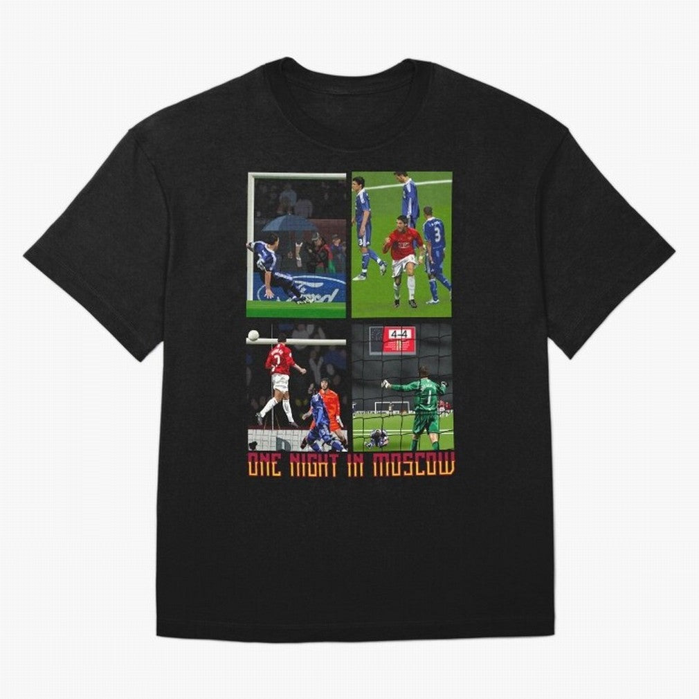 One Night in Moscow ¨C Manchester United 2008 Champions League Glory Artwork Oversized T-Shirt Show Your Tournament Heart for FIFA World Cup 2026 Group Stage for Fans of Neymar, Haaland and Cristiano Ronaldo and Spain, Bringing Game Day Rituals,