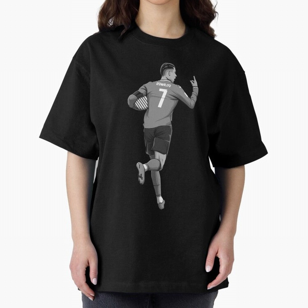Cristiano Ronaldo Black and White Version Oversized T-Shirt Make the Season About FIFA World Cup 2026 USA Canada Mexico Spirit, with France, Haaland and Mbappe, Vintage Soccer Flavor, Modern Football Stars, National Flags and Final Night Emotion;