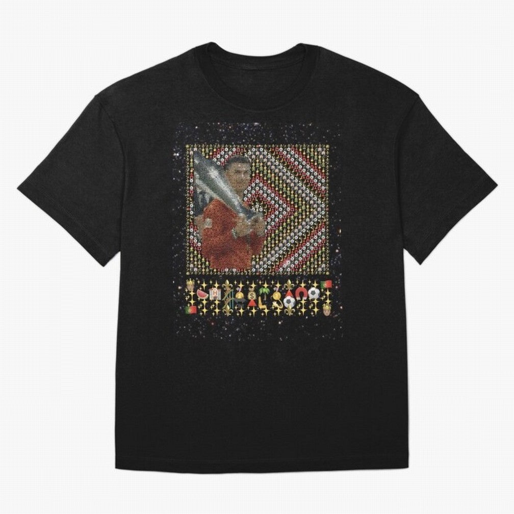 Iconic Emojified Football Legend Holding Victory Trophy | Inspired Art Oversized T-Shirt Celebrate National Team Dreams in FIFA World Cup 2026 Group Stage Spirit, with Netherlands, CR7 and Messi, Supporter Pride, Iconic Celebrations, Legendary