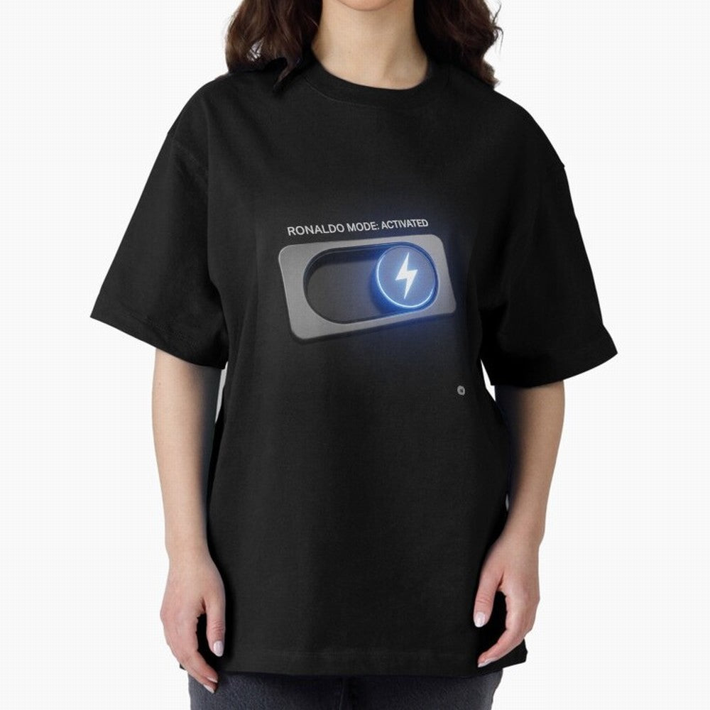 Ronaldo Mode: Activated ¨C Power Switch Football Art Oversized T-Shirt Treasure Match Day Hype around FIFA World Cup 2026 Group Stage, Haaland and Mbappe, Spain and Netherlands, Sports Nostalgia, International Competition, Famous Players and