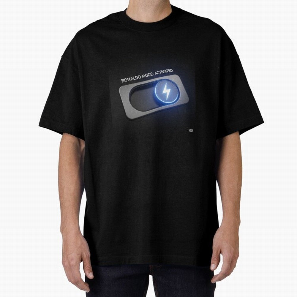 Ronaldo Mode: Activated ¨C Power Switch Football Art Oversized T-Shirt Treasure Match Day Hype around FIFA World Cup 2026 Group Stage, Haaland and Mbappe, Spain and Netherlands, Sports Nostalgia, International Competition, Famous Players and
