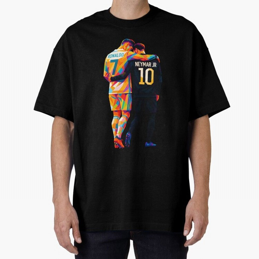 Cristiano Ronaldo & Neymar JR Wpap Art Oversized T-Shirt Celebrate Global Football Passion for FIFA World Cup 2026 Group Stage, Capturing CR7 and Messi, England, Supporter Pride, Iconic Celebrations, Legendary Names and Global Match Day Energy;