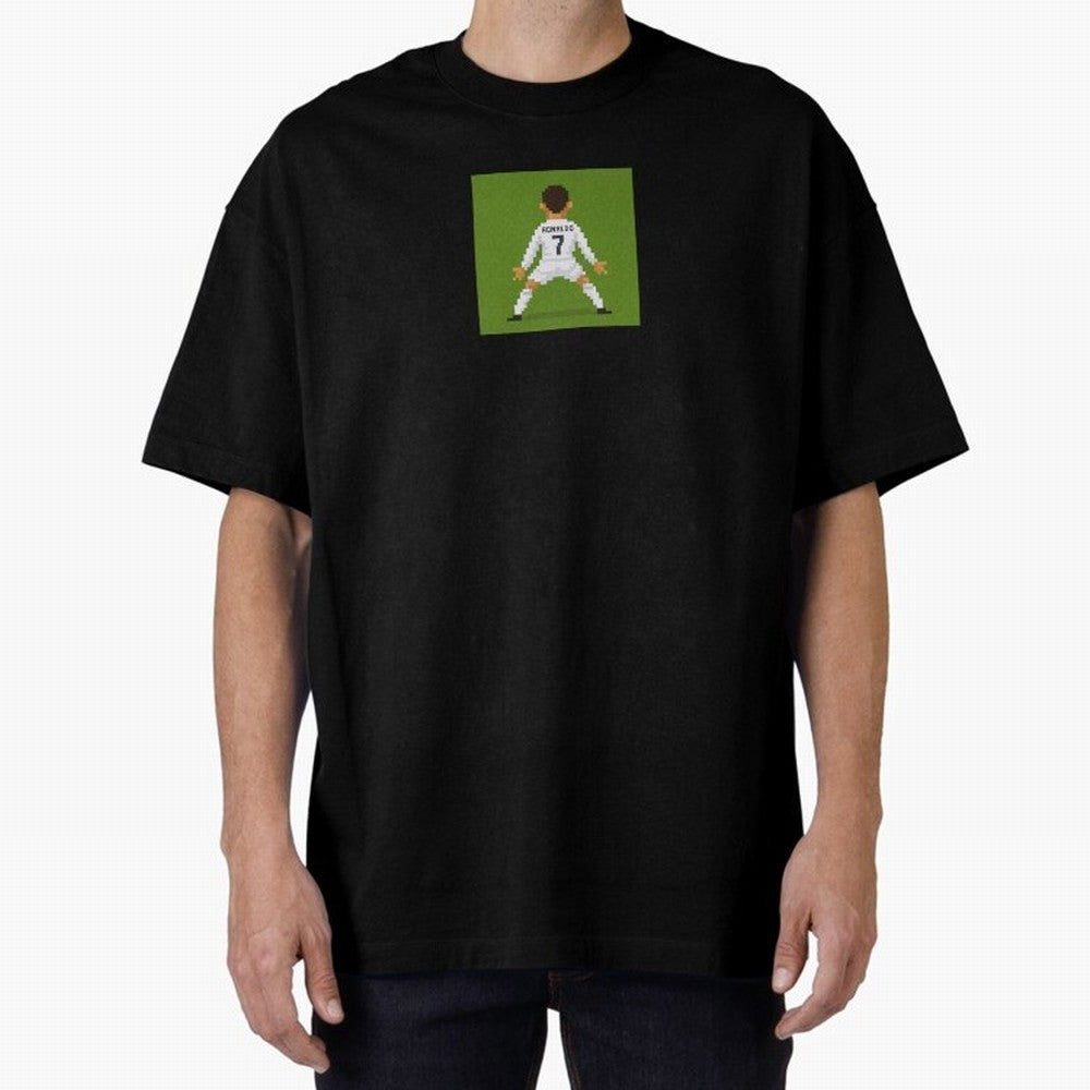 Cristiano Ronaldo Real Madrid Pixel Siuuu Art Oversized T-Shirt Bring a Vintage Feel to Global Football Passion for FIFA World Cup 2026, Centered on Messi, CR7 and Mbappe, Netherlands, Soccer Culture, Superstar Moments, National Team Dreams and