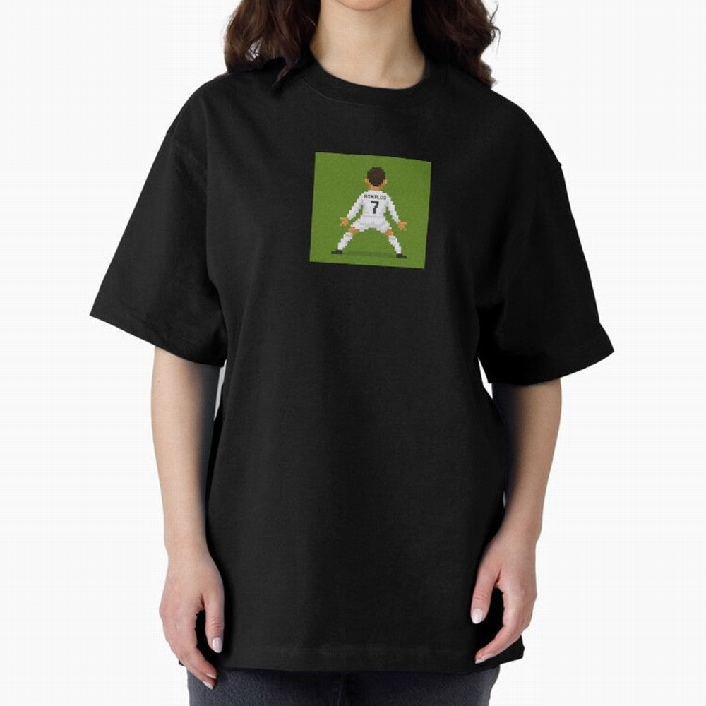 Cristiano Ronaldo Real Madrid Pixel Siuuu Art Oversized T-Shirt Bring a Vintage Feel to Global Football Passion for FIFA World Cup 2026, Centered on Messi, CR7 and Mbappe, Netherlands, Soccer Culture, Superstar Moments, National Team Dreams and