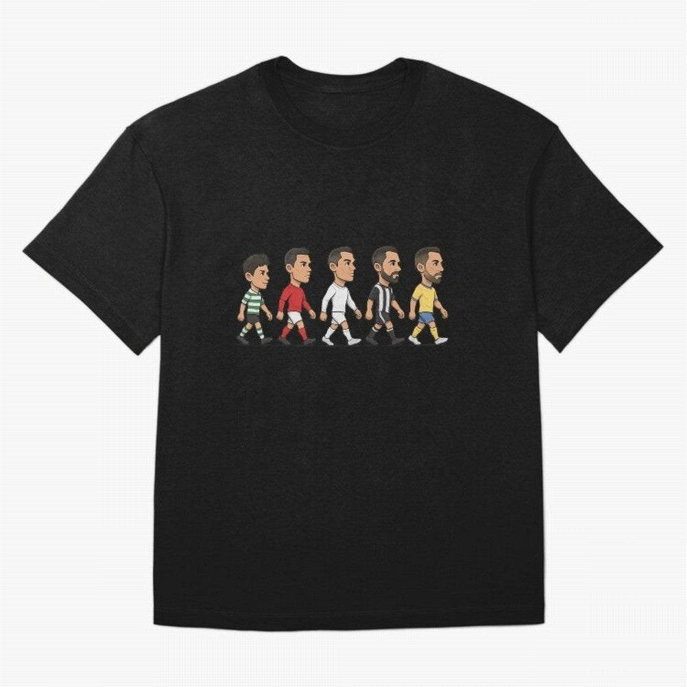 Ronaldo Evolution Sticker ¨C Cartoon Football Art from Sporting to Al-Nassr Oversized T-Shirt Step into FIFA World Cup 2026 for Fans of Messi, CR7 and Mbappe and Argentina, Bringing Tournament Hype, Historic Matchups, Family Viewing Parties and