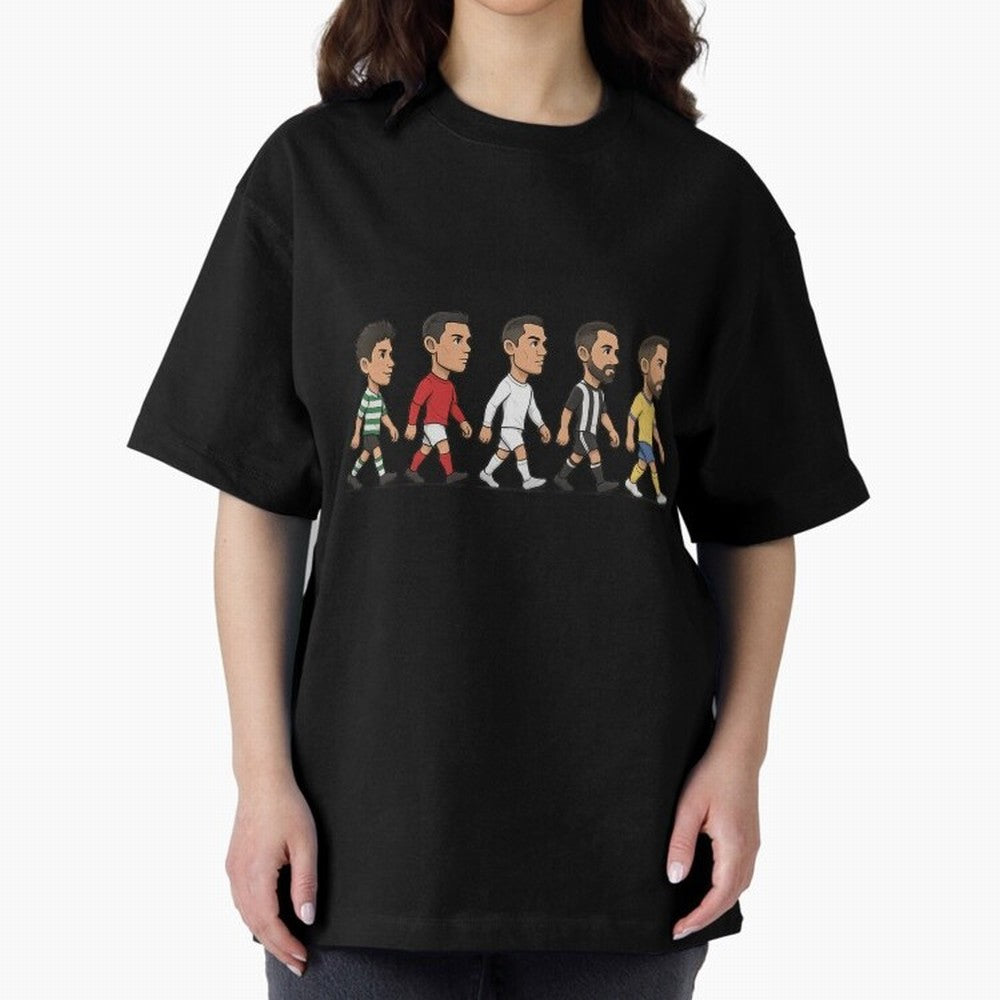 Ronaldo Evolution Sticker ¨C Cartoon Football Art from Sporting to Al-Nassr Oversized T-Shirt Step into FIFA World Cup 2026 for Fans of Messi, CR7 and Mbappe and Argentina, Bringing Tournament Hype, Historic Matchups, Family Viewing Parties and