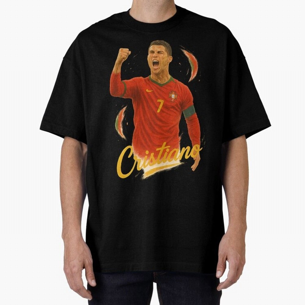 Cristiano Ronaldo Portugal Art ¨C Captain¡¯s Glory Football Tribute	 Oversized T-Shirt Celebrate Fan Culture around Global Football Passion for FIFA World Cup 2026 USA Canada Mexico, Made for Neymar, Haaland and Cristiano Ronaldo, France and