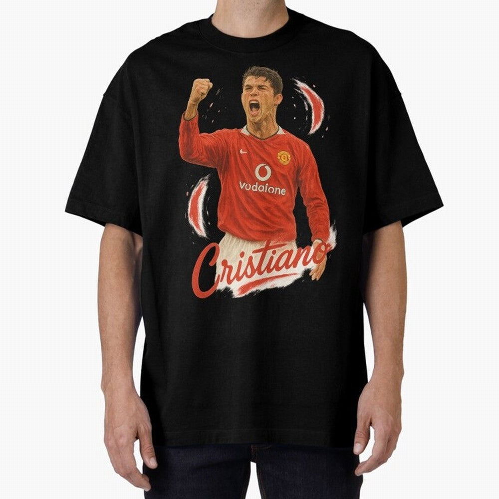 Young Cristiano Ronaldo Man United Art ¨C Rising Soccer Legend Tribute	 Oversized T-Shirt Make Every Kick Count in the FIFA World Cup 2026 Group Stage Journey through Mbappe and Neymar Highlights, Argentina, France and Brazil Pride, Retro Football