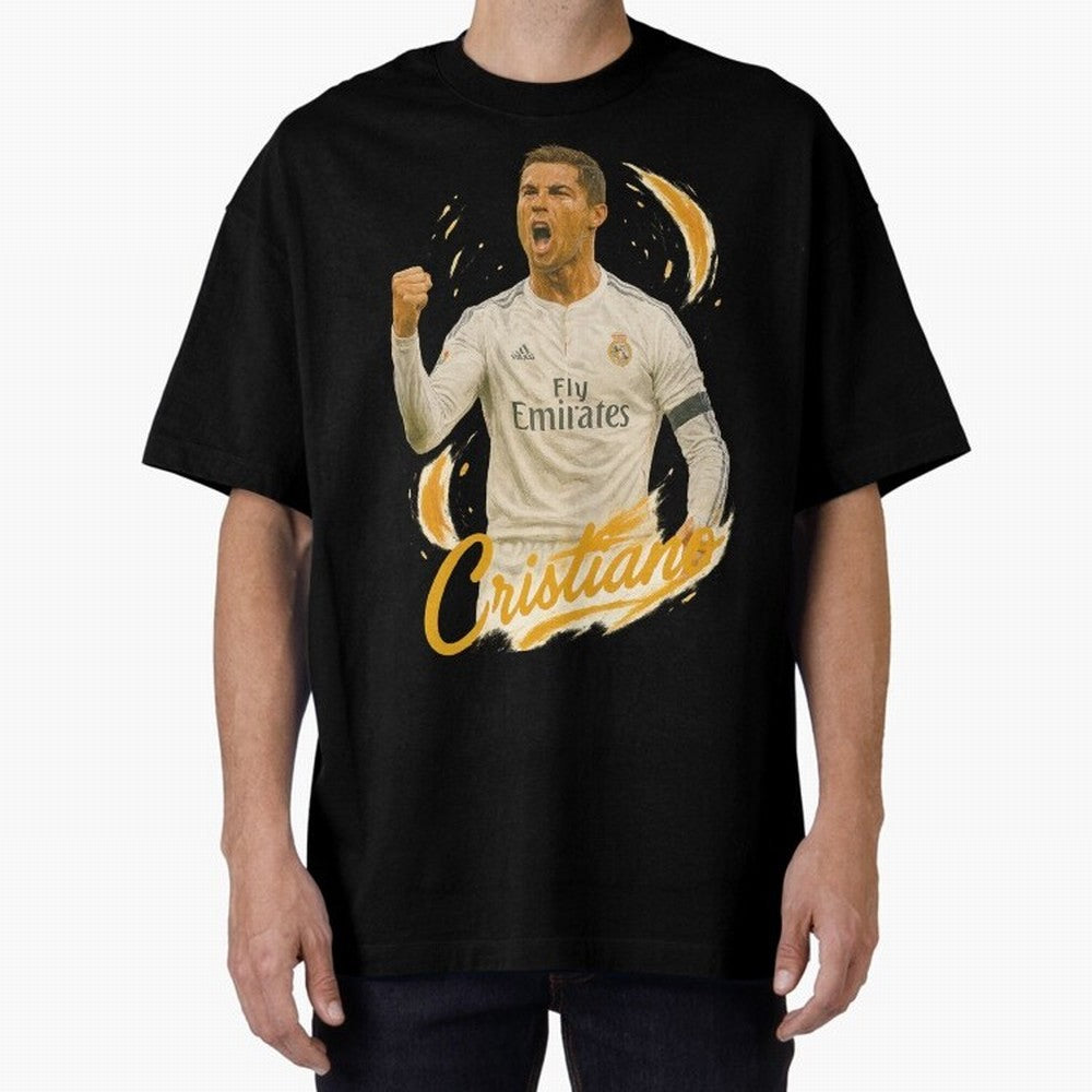 Cristiano Ronaldo Madrid Art - Iconic Soccer Legend Tribute Oversized T-Shirt Honor Football Greatness during FIFA World Cup 2026 Featuring Messi, France and Portugal Energy, Classic Soccer Heritage, Championship Pressure, Fan Loyalty and