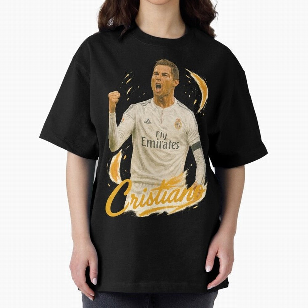 Cristiano Ronaldo Madrid Art - Iconic Soccer Legend Tribute Oversized T-Shirt Honor Football Greatness during FIFA World Cup 2026 Featuring Messi, France and Portugal Energy, Classic Soccer Heritage, Championship Pressure, Fan Loyalty and