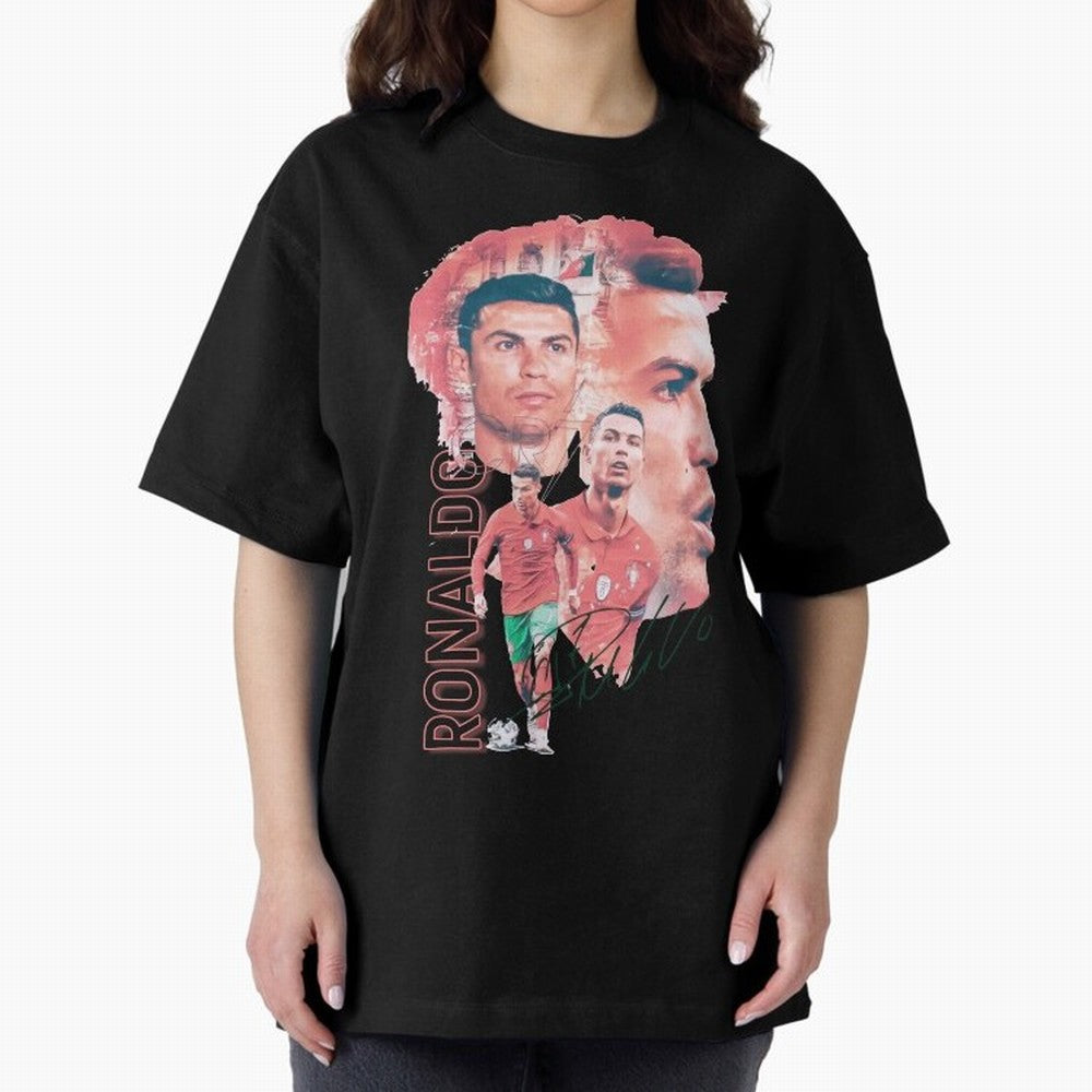 Cristiano Ronaldo Design Oversized T-Shirt Feel FIFA World Cup 2026 USA Canada Mexico Spirit, Filled with Argentina, France and Brazil, Messi, Sports Nostalgia, International Competition, Famous Players and Unforgettable Victories; Perfect for