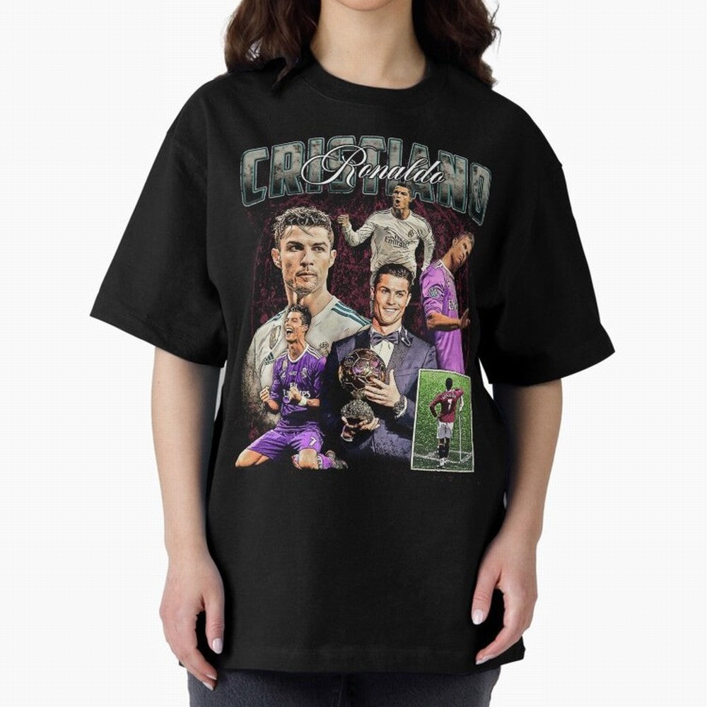 Cristiano Ronaldo Bootleg design Oversized T-Shirt Bring Bold Fan Energy to the FIFA World Cup 2026 Journey through Messi, CR7 and Mbappe Highlights, France Pride, Football History, Final Match Energy, Crowd Noise and Once in a Lifetime Moments;