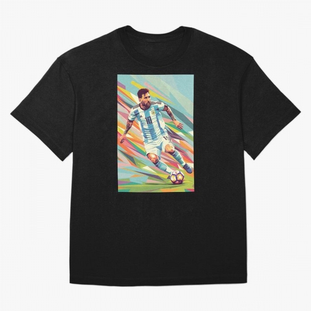 Messi in action Graphic poster design Oversized T-Shirt Create FIFA World Cup 2026 USA Canada Mexico Spirit, Connected to Argentina and Brazil, Cristiano Ronaldo, Haaland and CR7, Vintage Soccer Flavor, Modern Football Stars, National Flags and