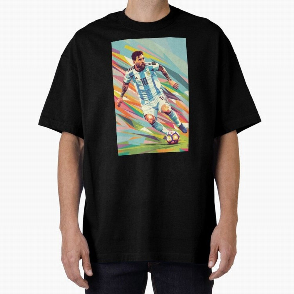 Messi in action Graphic poster design Oversized T-Shirt Create FIFA World Cup 2026 USA Canada Mexico Spirit, Connected to Argentina and Brazil, Cristiano Ronaldo, Haaland and CR7, Vintage Soccer Flavor, Modern Football Stars, National Flags and