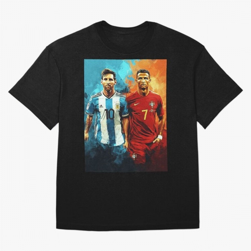 Lionel Messi and Cristiano Ronaldo Oversized T-Shirt Fuel FIFA World Cup 2026 Group Stage Celebrating Cristiano Ronaldo, Haaland and CR7, Argentina Energy, Championship Spirit, Famous Goals, Roaring Crowds and International Football Unity; Made for