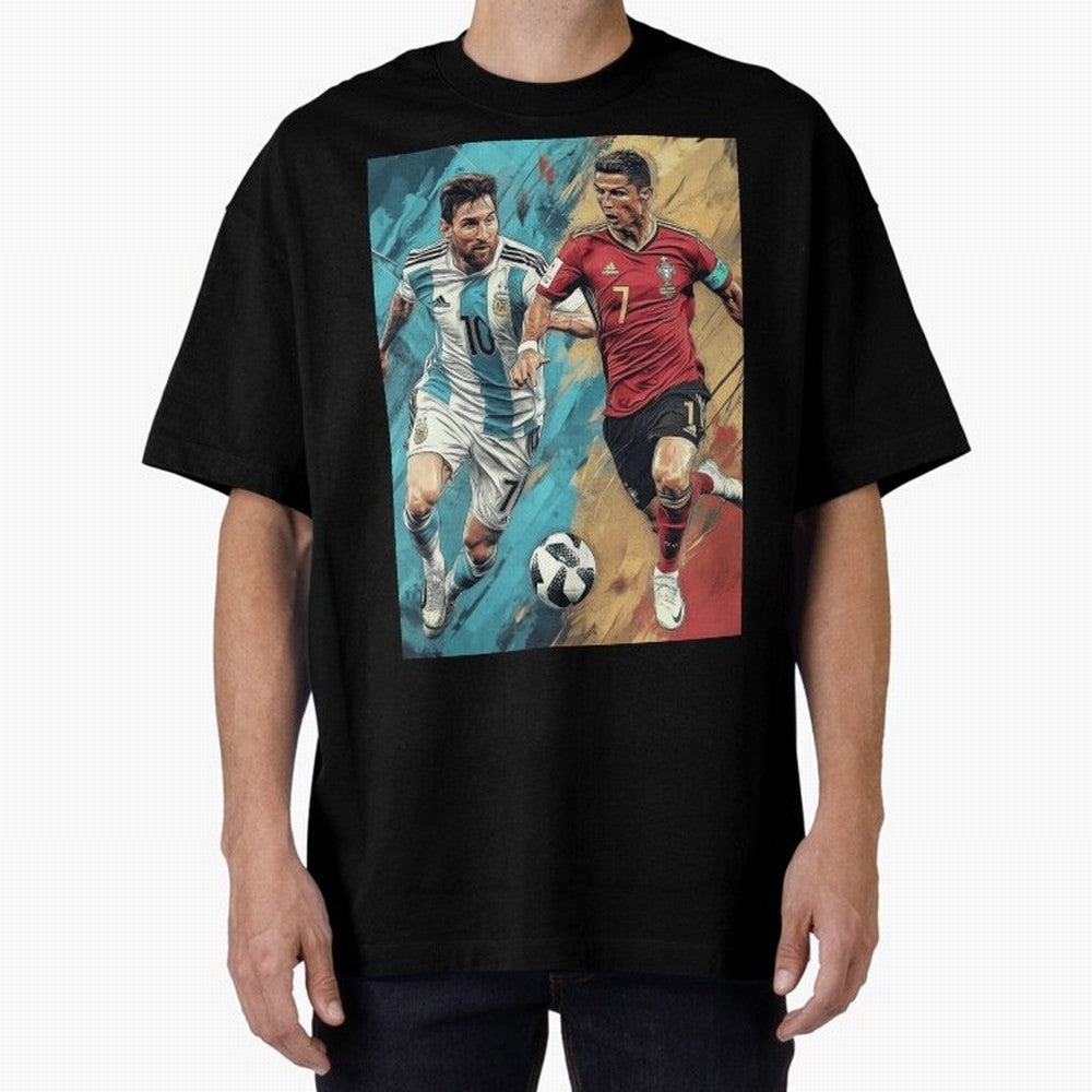 Lionel Messi and Cristiano Ronaldo Oversized T-Shirt Join the Countdown to FIFA World Cup 2026 Group Stage for Fans of Messi, Neymar and Mbappe and Brazil, Bringing Football History, Final Match Energy, Crowd Noise and Once in a Lifetime Moments;