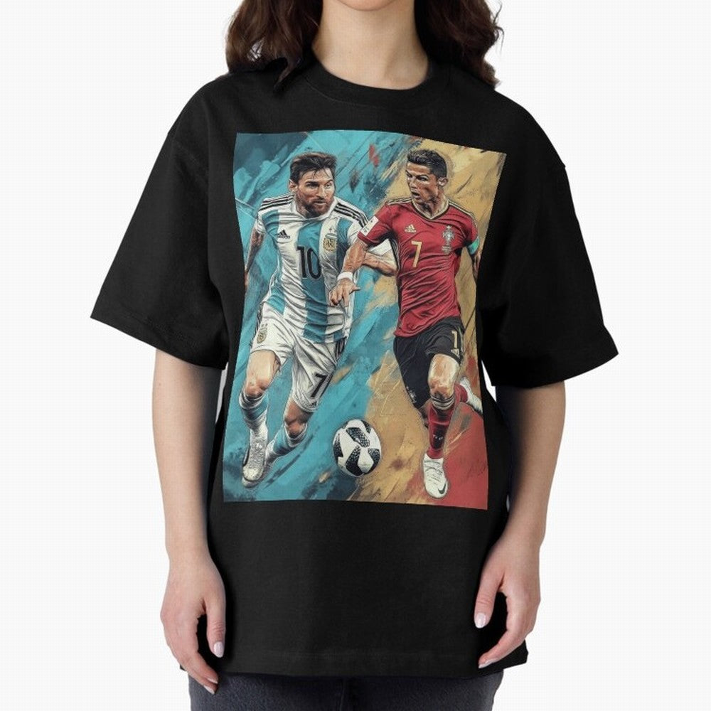 Lionel Messi and Cristiano Ronaldo Oversized T-Shirt Join the Countdown to FIFA World Cup 2026 Group Stage for Fans of Messi, Neymar and Mbappe and Brazil, Bringing Football History, Final Match Energy, Crowd Noise and Once in a Lifetime Moments;