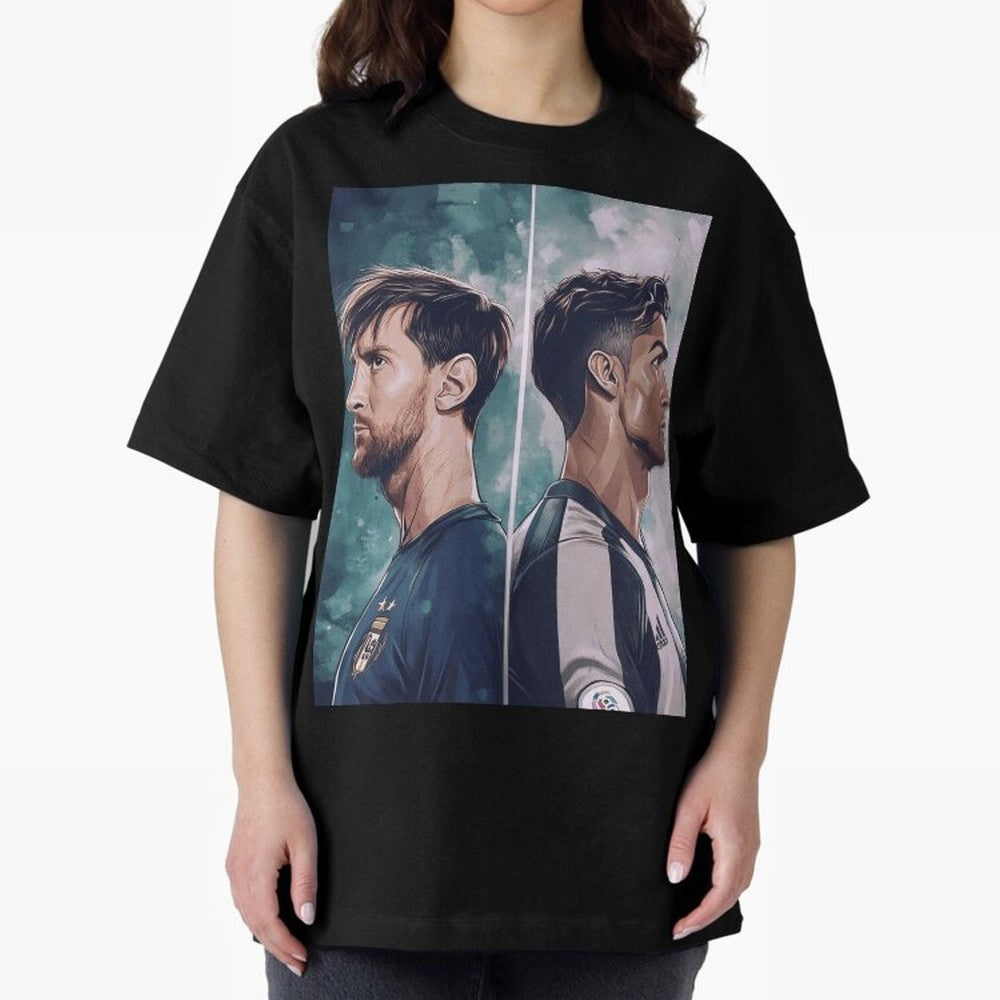 Lionel Messi and Cristiano Ronaldo Oversized T-Shirt Bring Retro Soccer Energy to the FIFA World Cup 2026 Group Stage Journey through Haaland and Mbappe Highlights, England and Germany Pride, Championship Spirit, Famous Goals, Roaring Crowds and