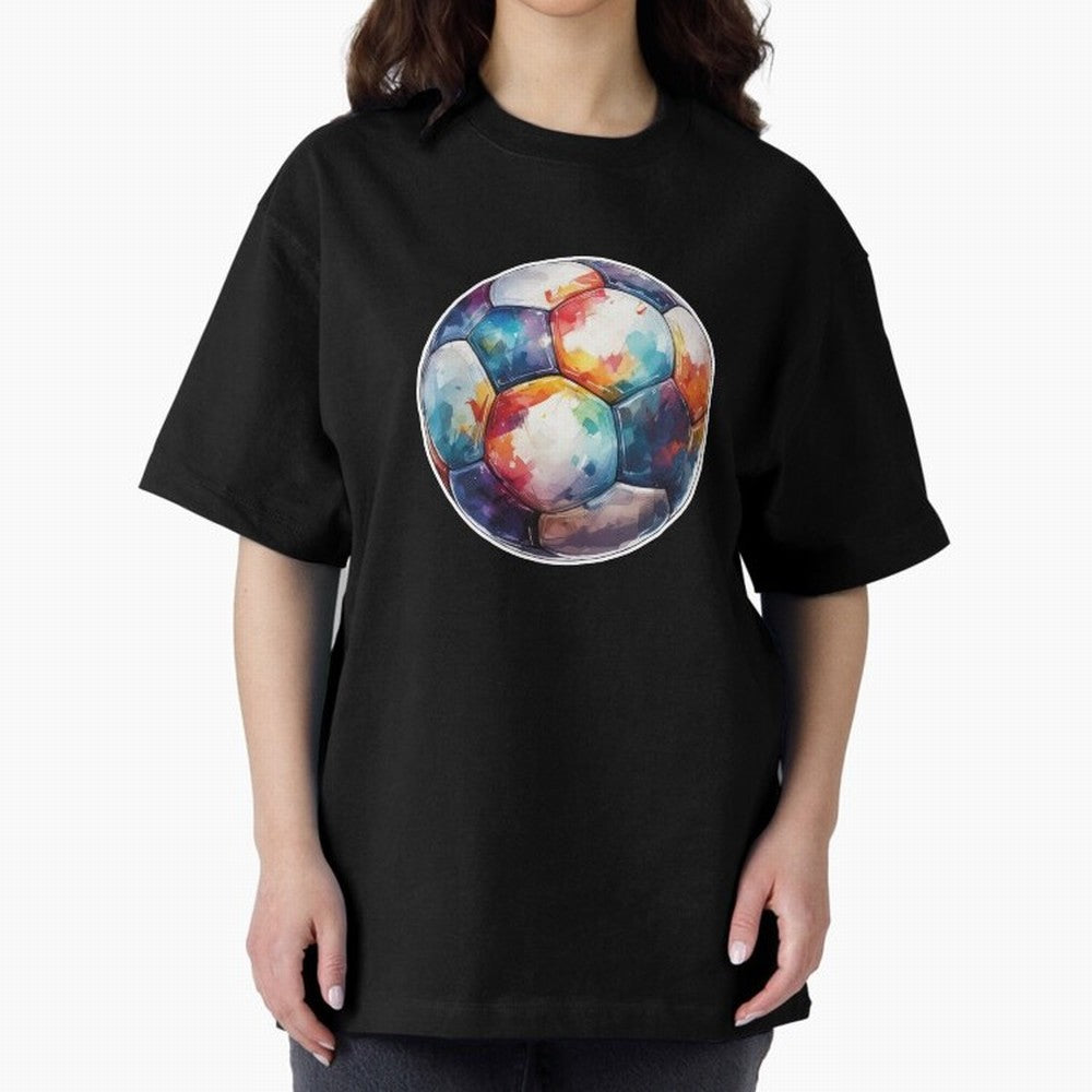 Football Soccer Ball Watercolor Illustration Drawing (Light Red BG) Oversized T-Shirt Fuel Your Fan Pride for Match Day Hype around FIFA World Cup 2026 Group Stage, Cristiano Ronaldo, Argentina and Brazil, Worldwide Fan Energy, Dramatic Goals,