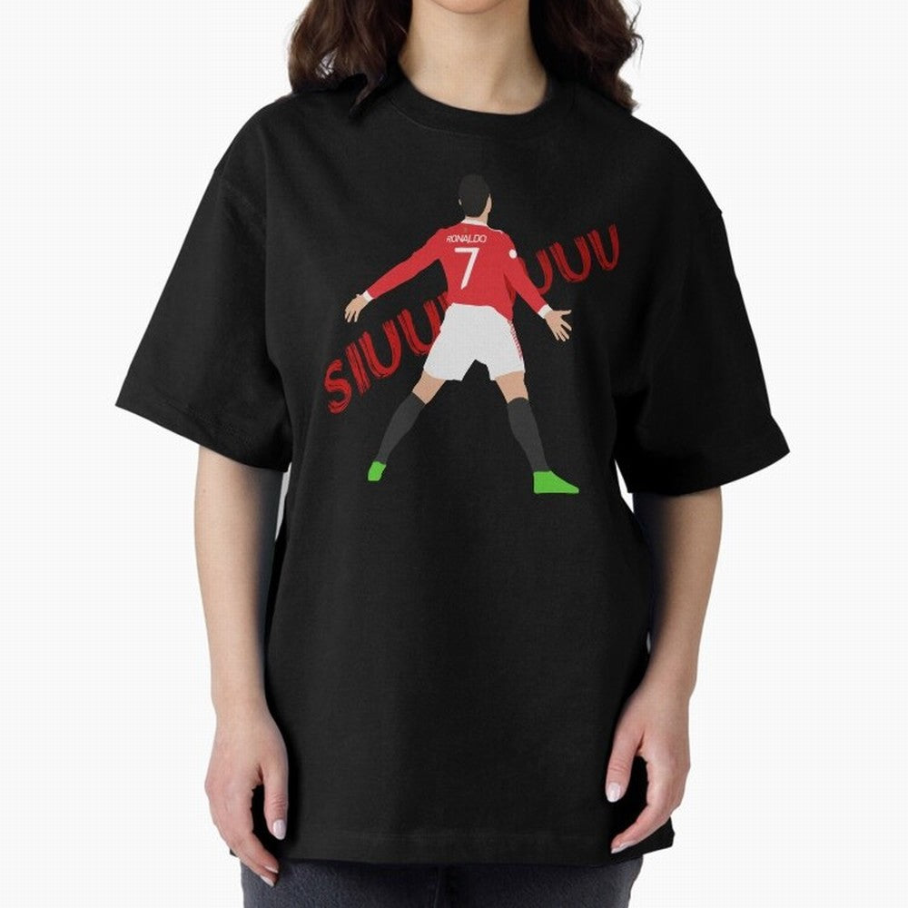 Cristano Ronaldo Celebration Block Art SIUUUU with text Oversized T-Shirt Capture FIFA World Cup 2026 Group Stage Spirit, Centered on England, Messi, CR7 and Mbappe, Vintage Soccer Flavor, Modern Football Stars, National Flags and Final Night