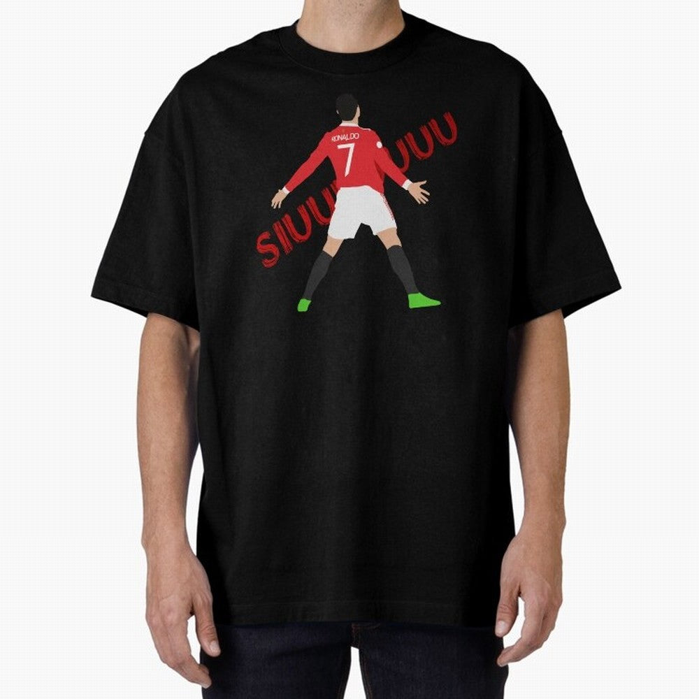 Cristano Ronaldo Celebration Block Art SIUUUU with text Oversized T-Shirt Capture FIFA World Cup 2026 Group Stage Spirit, Centered on England, Messi, CR7 and Mbappe, Vintage Soccer Flavor, Modern Football Stars, National Flags and Final Night